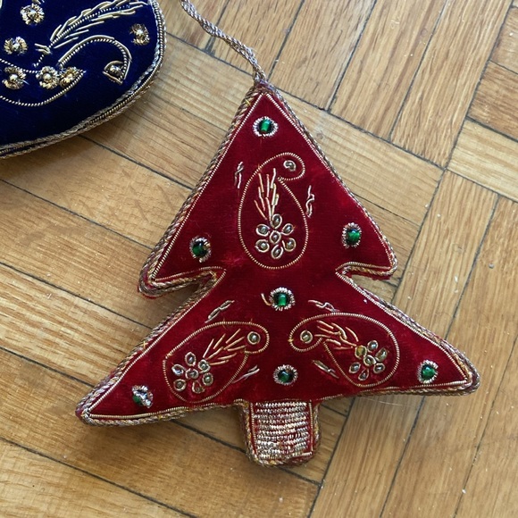 5 Velvet Embellished Ornaments Beaded Embroidered Christmas Star Tree Heart - Picture 4 of 5